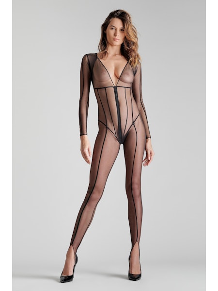 L'Amoureuse Stirrup Catsuit with Zip Black