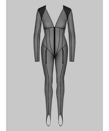 L'Amoureuse Stirrup Catsuit with Zip Black Dahlia