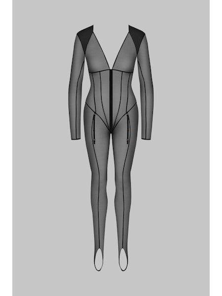 L'Amoureuse Stirrup Catsuit with Zip Black Dahlia