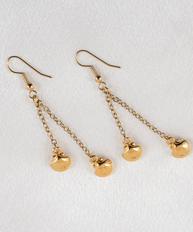 Dual Shells Design Earrings Gold