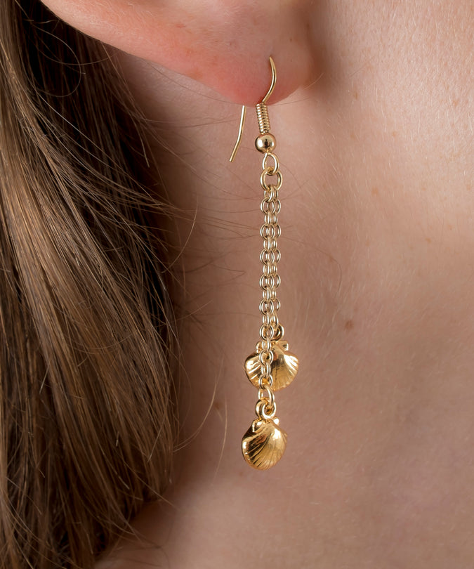 Dual Shells Design Earrings Gold