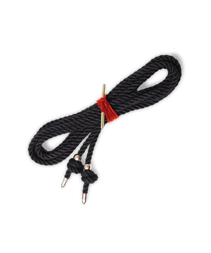 Bondage Rope With Gold Tips Black