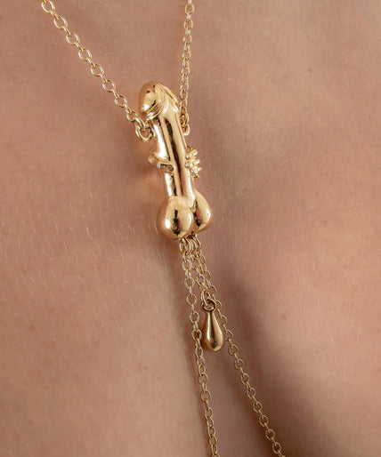 Breast Necklace Penis Sculpture Gold